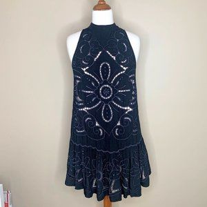 Free People Embroidered Lace Halter Mini Dress - S